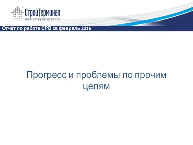 Отчет по работе СРВ за февраль 2016 Прогресс и проблемы по прочим целям