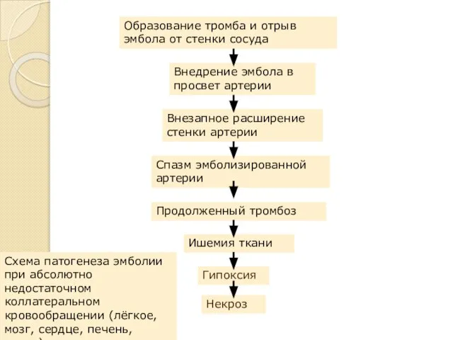 Образование тромба и отрыв эмбола от стенки сосуда Внедрение эмбола в