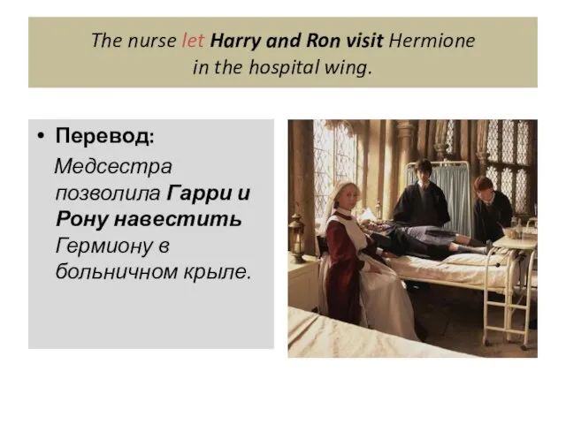 The nurse let Harry and Ron visit Hermione in the hospital