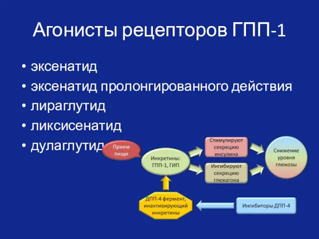 Агонисты рецепторов ГПП-1 эксенатид эксенатид пролонгированного действия лираглутид ликсисенатид дулаглутид