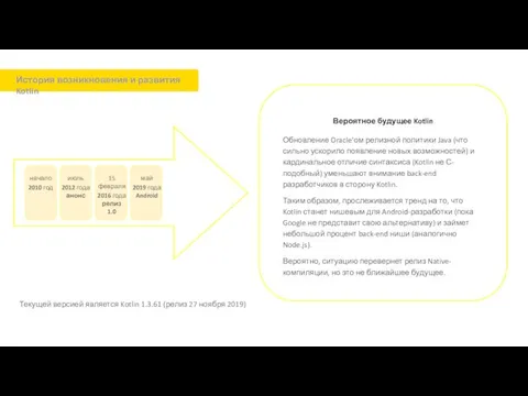 История возникновения и развития Kotlin Текущей версией является Kotlin 1.3.61 (релиз