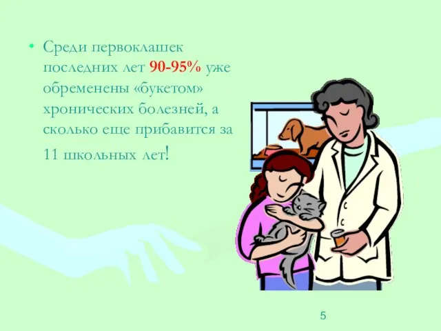 Среди первоклашек последних лет 90-95% уже обременены «букетом» хронических болезней, а