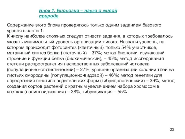 Блок 1. Биология – наука о живой природе Содержание этого блока