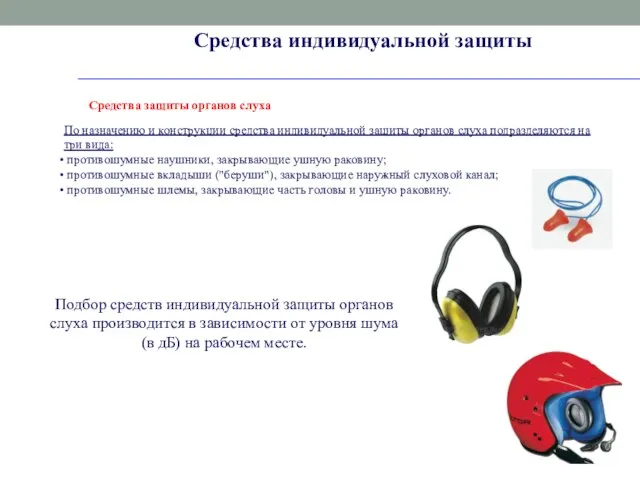 Средства защиты органов слуха Средства индивидуальной защиты По назначению и конструкции