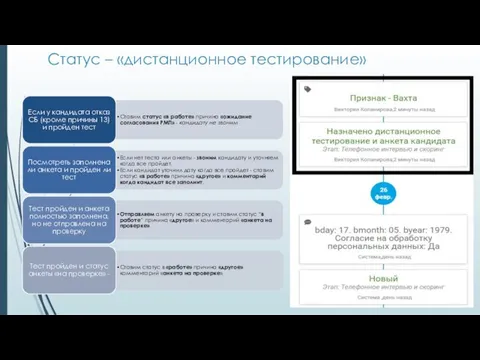 Статус – «дистанционное тестирование»