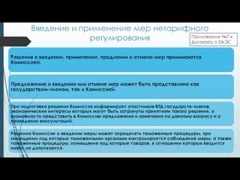 Введение и применение мер нетарифного регулирования Приложение №7 к Договору о ЕАЭС