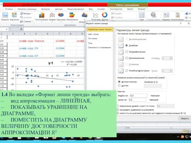 1.4 Во вкладке «Формат линии тренда» выбрать: – вид аппроксимации –