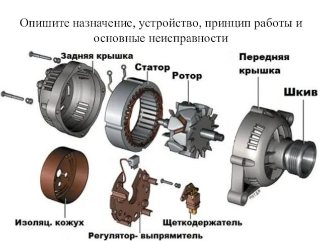 Опишите назначение, устройство, принцип работы и основные неисправности