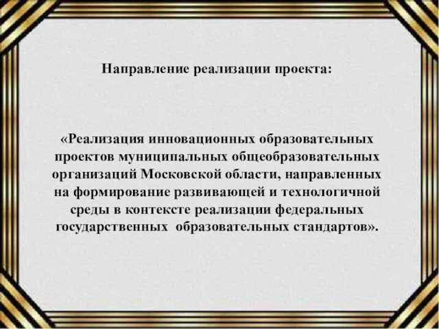 Направление реализации проекта: «Реализация инновационных образовательных проектов муниципальных общеобразовательных организаций Московской