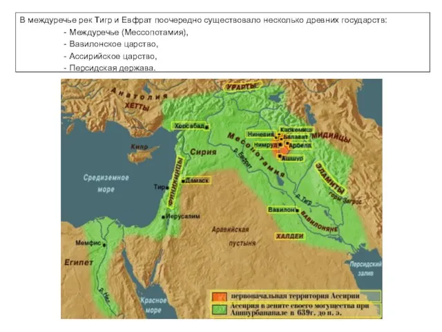 В междуречье рек Тигр и Евфрат поочередно существовало несколько древних государств: