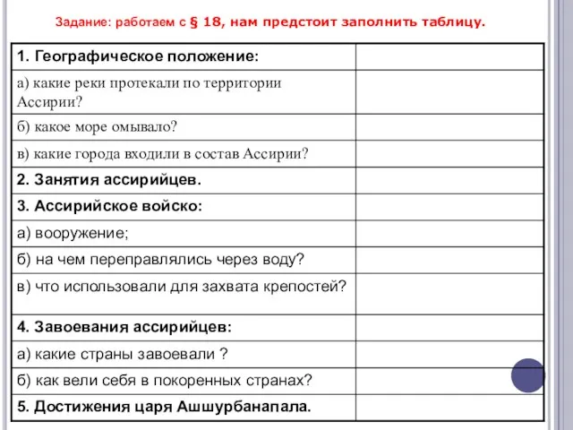 Задание: работаем с § 18, нам предстоит заполнить таблицу.