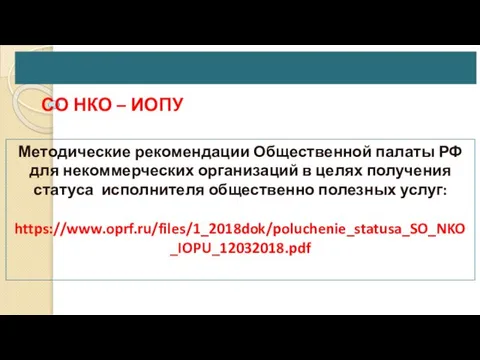 СО НКО – ИОПУ Методические рекомендации Общественной палаты РФ для некоммерческих