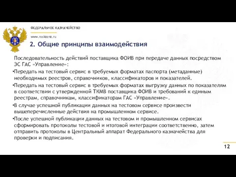 2. Общие принципы взаимодействия Последовательность действий поставщика ФОИВ при передаче данных