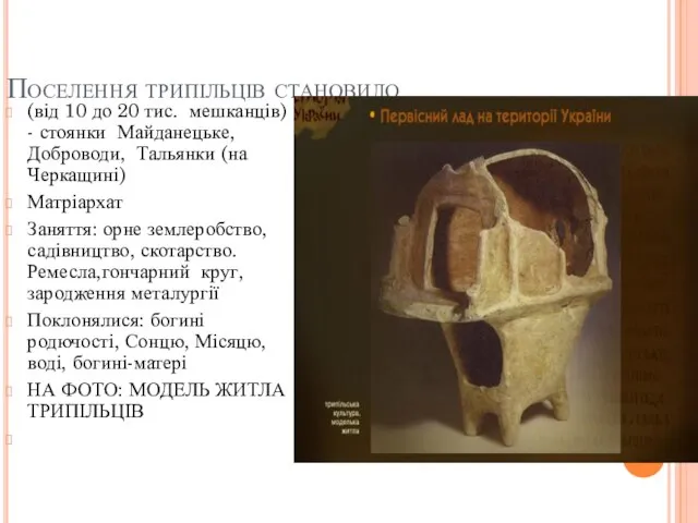 Поселення трипільців становило (від 10 до 20 тис. мешканців) - стоянки