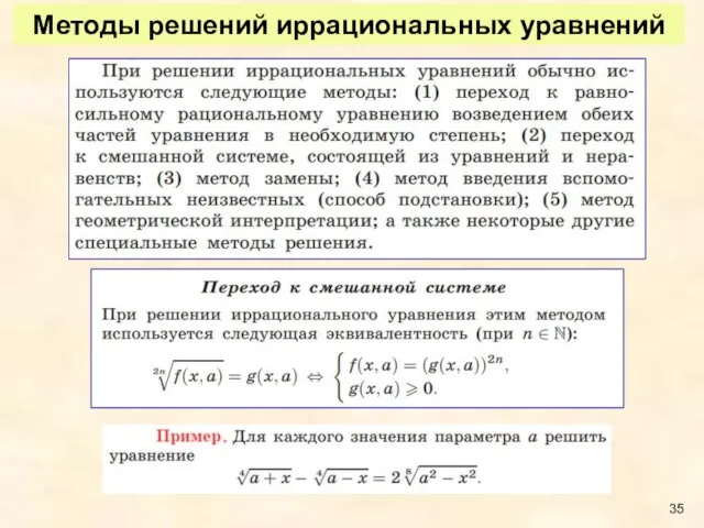 Методы решений иррациональных уравнений