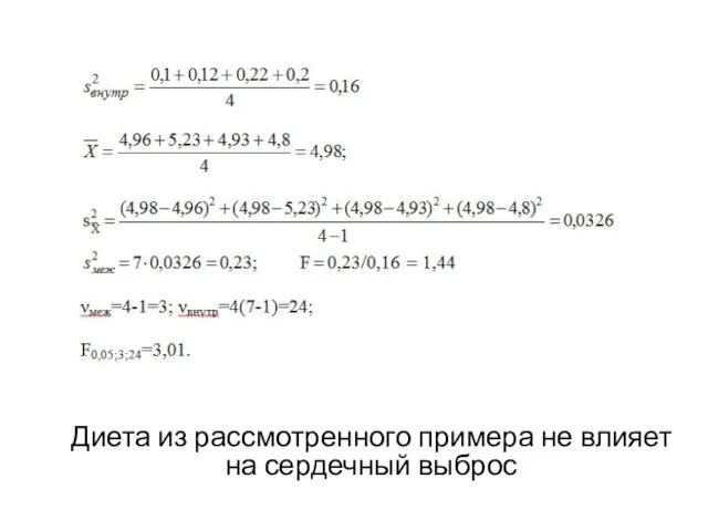 Диета из рассмотренного примера не влияет на сердечный выброс