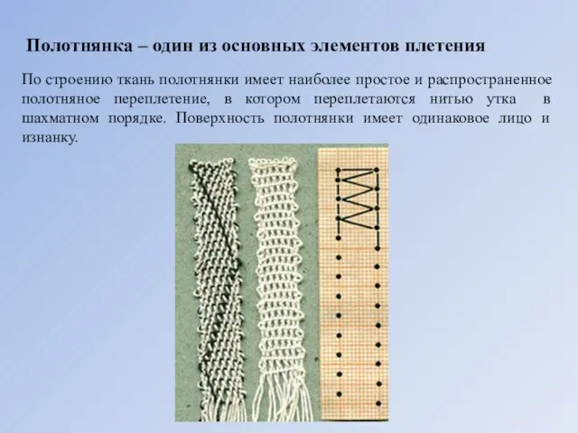 Полотнянка – один из основных элементов плетения По строению ткань полотнянки