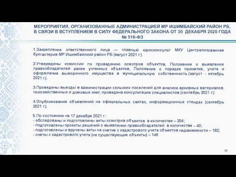 1.Закрепление ответственного лица — главный юрисконсульт МКУ Централизованная бухгалтерия МР Ишимбайский