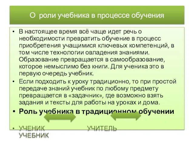 О роли учебника в процессе обучения В настоящее время всё чаще