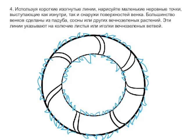 4. Используя короткие изогнутые линии, нарисуйте маленькие неровные точки, выступающие как