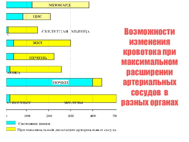 Возможности изменения кровотока при максимальном расширении артериальных сосудов в разных органах