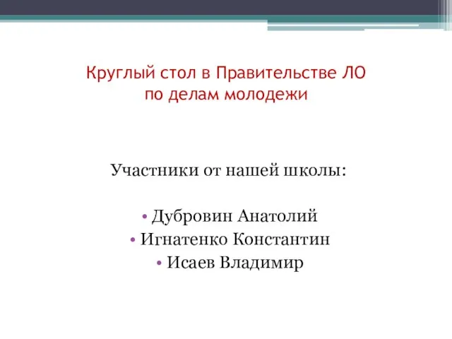 Круглый стол в Правительстве ЛО по делам молодежи Участники от нашей