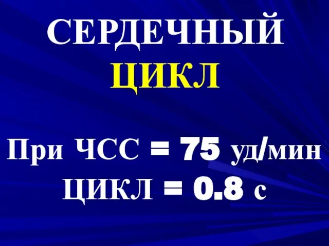 СЕРДЕЧНЫЙ ЦИКЛ При ЧСС = 75 уд/мин ЦИКЛ = 0.8 с