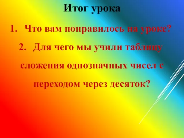 Итог урока Что вам понравилось на уроке? Для чего мы учили