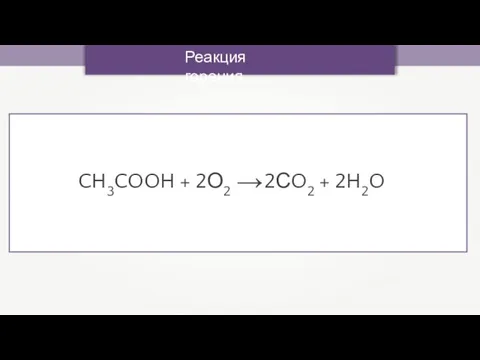 Реакция горения → CH3COOH + 2О2 2СO2 + 2H2O