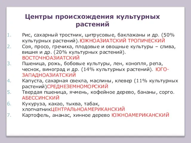 Рис, сахарный тростник, цитрусовые, баклажаны и др. (50% культурных растений).ЮЖНОАЗИАТСКИЙ ТРОПИЧЕСКИЙ