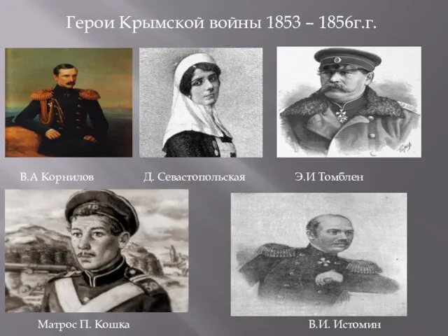 Герои Крымской войны 1853 – 1856г.г. В.А Корнилов Д. Севастопольская Матрос