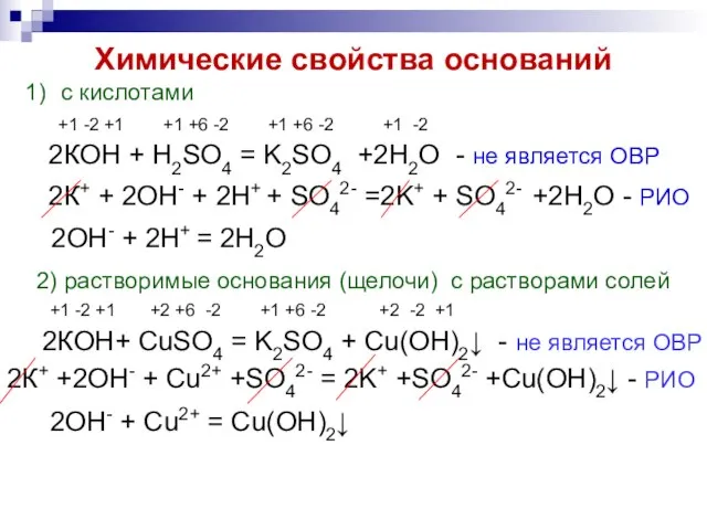 Химические свойства оснований с кислотами +1 -2 +1 +1 +6 -2