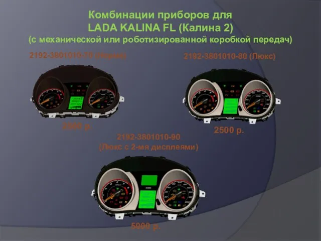 2192-3801010-70 (Норма) 2192-3801010-80 (Люкс) 2192-3801010-90 (Люкс с 2-мя дисплеями) Комбинации приборов