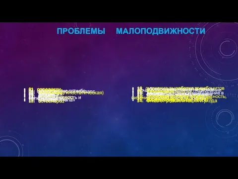 ПРОБЛЕМЫ МАЛОПОДВИЖНОСТИ 01. опрелости 02. пролежни 03. мацерации 04. образование тромба