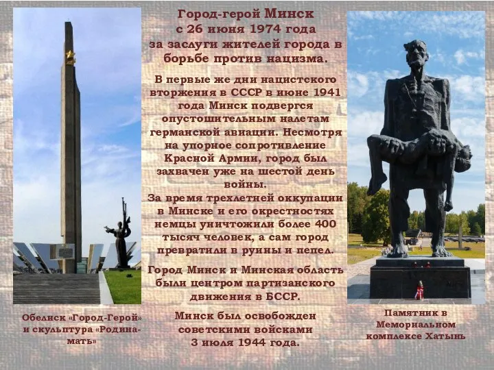 Город-герой Минск с 26 июня 1974 года за заслуги жителей города