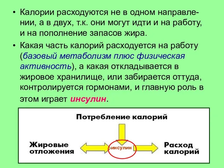 Калории расходуются не в одном направле-нии, а в двух, т.к. они