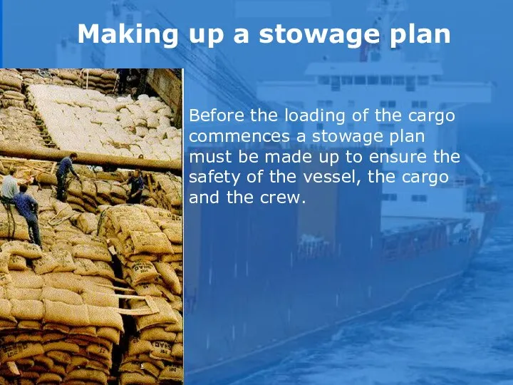 Before the loading of the cargo commences a stowage plan must