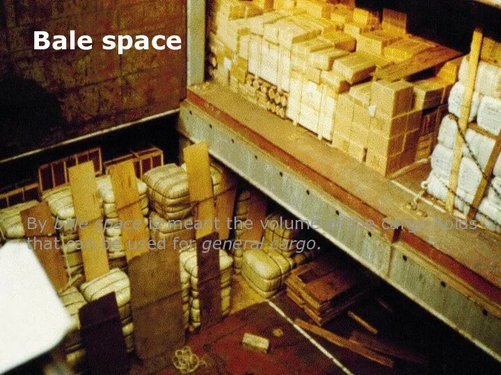 By bale space is meant the volume of the cargo holds