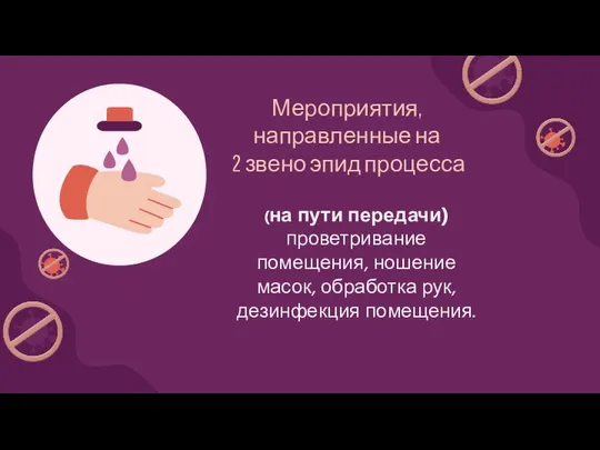 Мероприятия, направленные на 2 звено эпид процесса (на пути передачи) проветривание