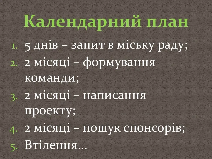 5 днів – запит в міську раду; 2 місяці – формування