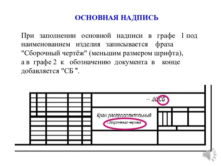 ОСНОВНАЯ НАДПИСЬ При заполнении основной надписи в графе 1 под наименованием