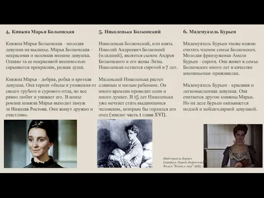 4. Княжна Марья Болконская Княжна Марья Болконская - молодая девушка на