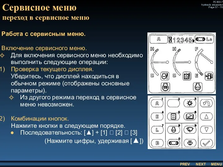 Сервисное меню переход в сервисное меню Работа с сервисным меню. Включение