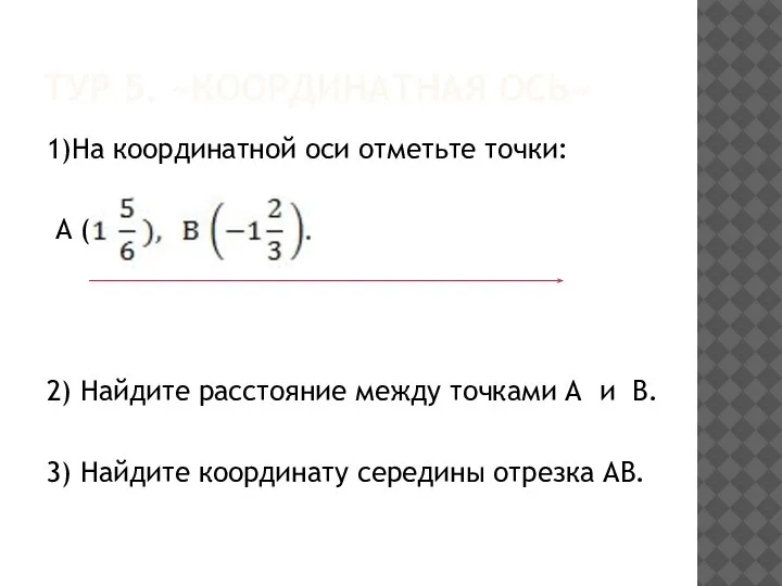 ТУР 5. «КООРДИНАТНАЯ ОСЬ» 1)На координатной оси отметьте точки: А (