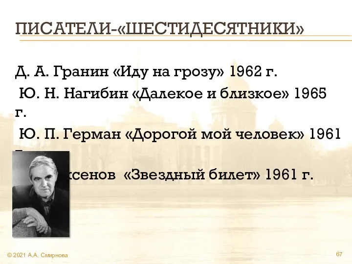 ПИСАТЕЛИ-«ШЕСТИДЕСЯТНИКИ» Д. А. Гранин «Иду на грозу» 1962 г. Ю. Н.