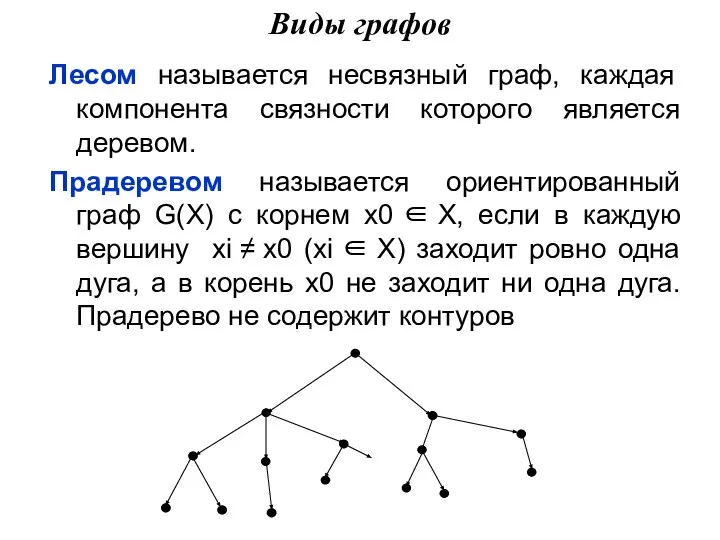 Лесом называется несвязный граф, каждая компонента связности которого является деревом. Прадеревом