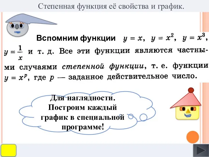 Степенная функция её свойства и график. Для наглядности. Построим каждый график в специальной программе!