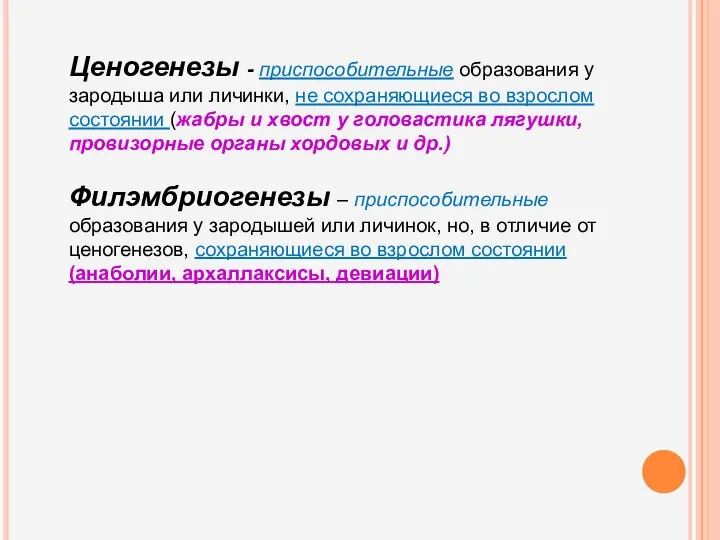 Ценогенезы - приспособительные образования у зародыша или личинки, не сохраняющиеся во