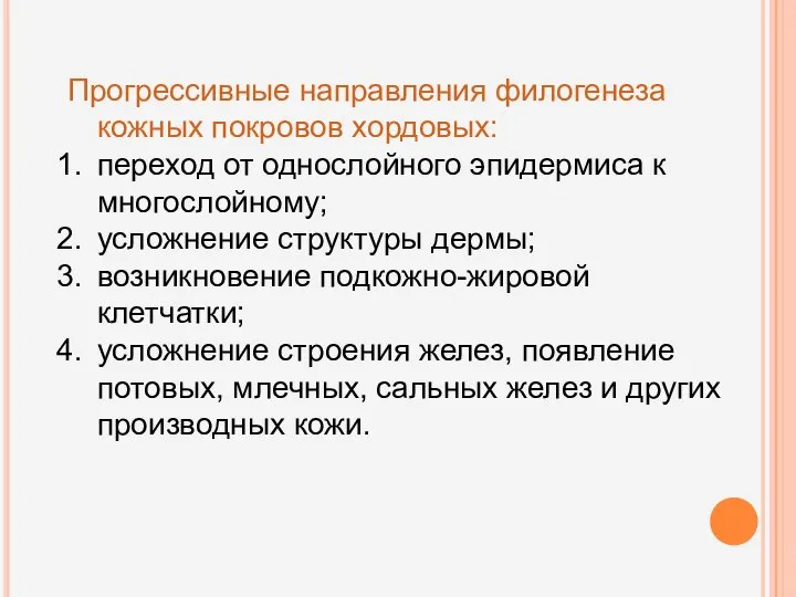 Прогрессивные направления филогенеза кожных покровов хордовых: переход от однослойного эпидермиса к