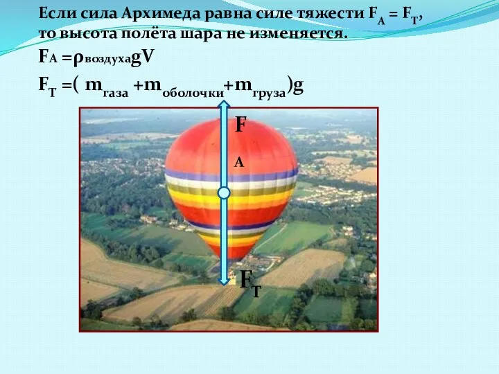 Если сила Архимеда равна силе тяжести FA = FТ, то высота